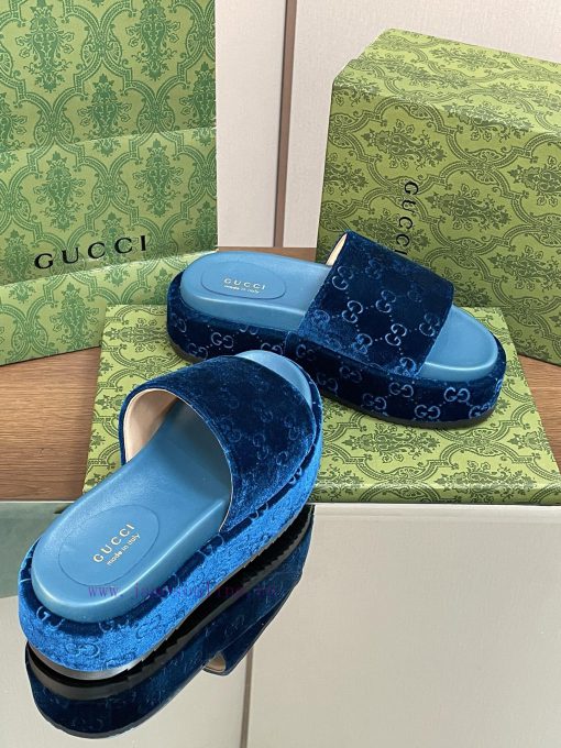 2024 Gucci's latest spring/summer velvet embroidered double GG series thick soled sandals an1cea66hb - Image 8