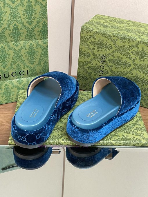 2024 Gucci's latest spring/summer velvet embroidered double GG series thick soled sandals an1cea66hb - Image 9