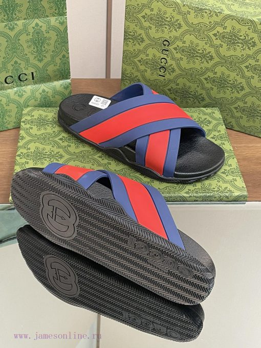 2024 Gucci hot couple sandals, unisex summer sponge shoes, new thick soled cross slippers, jstfm10lf - Image 8