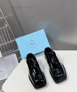 Men's 10PRADA Spring Couple Leather Shoes New Release ️Black open edge pearl cowhide and cowrpgwrulb