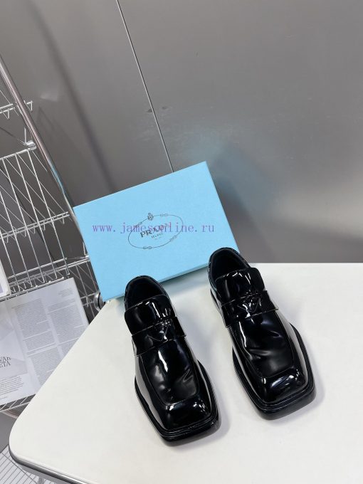 Men's 10PRADA Spring Couple Leather Shoes New Release ️Black open edge pearl cowhide and cowrpgwrulb - Image 2