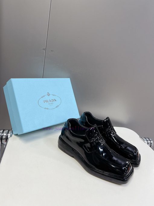Men's 10PRADA Spring Couple Leather Shoes New Release ️Black open edge pearl cowhide and cowrpgwrulb - Image 3