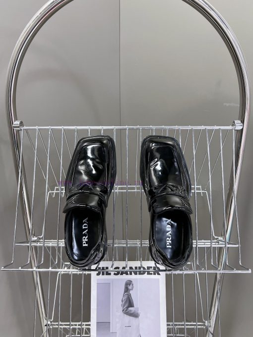 Men's 10PRADA Spring Couple Leather Shoes New Release ️Black open edge pearl cowhide and cowrpgwrulb - Image 7