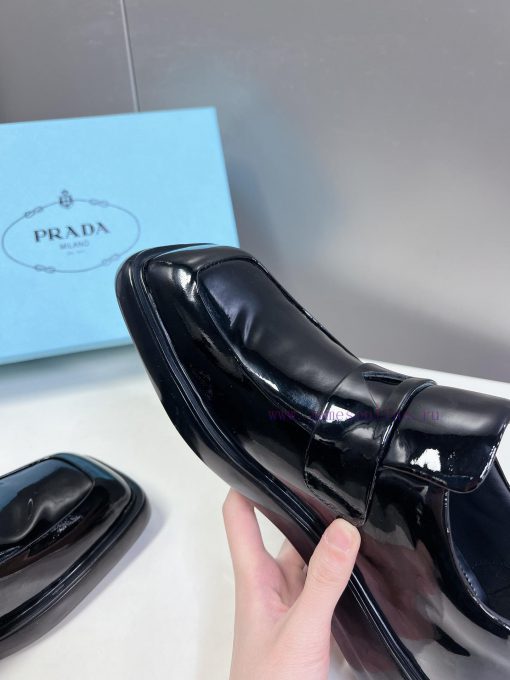 Men's 10PRADA Spring Couple Leather Shoes New Release ️Black open edge pearl cowhide and cowrpgwrulb - Image 8
