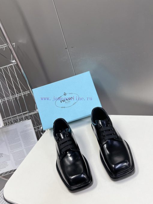 Men's 10PRADA Spring Couple Leather Shoes New Release ️Black open edge pearl cowhide and cowq4dtkja3