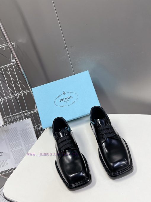Men's 10PRADA Spring Couple Leather Shoes New Release ️Black open edge pearl cowhide and cowq4dtkja3 - Image 2