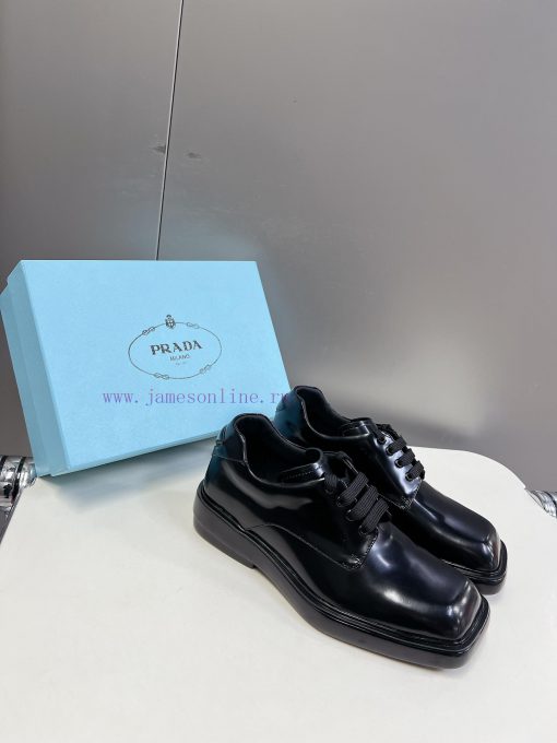 Men's 10PRADA Spring Couple Leather Shoes New Release ️Black open edge pearl cowhide and cowq4dtkja3 - Image 3
