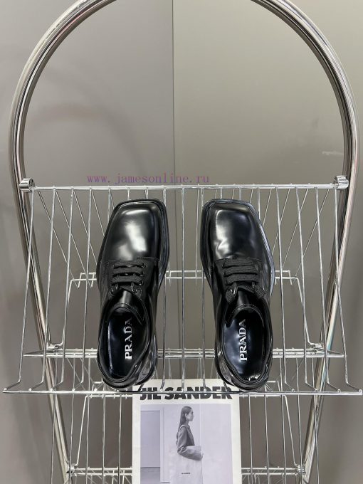 Men's 10PRADA Spring Couple Leather Shoes New Release ️Black open edge pearl cowhide and cowq4dtkja3 - Image 7