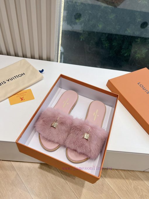 Top tierLouis Vuitton LV wool mopLimited edition home hotel slippers made of fur and top-quavikiiuec - Image 2
