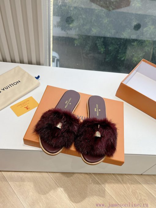 Top tierLouis Vuitton LV wool mopLimited edition home hotel slippers made of fur and top-qua9e98s6k6 - Image 5