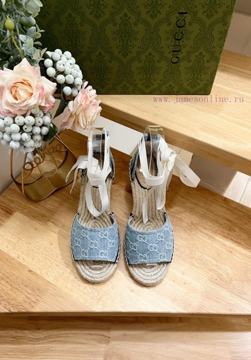 24ss early spring GucciGucci grass woven thick soled wedge and fisherman's shoes sandals cana347dijs