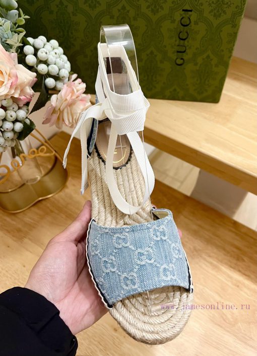 24ss early spring GucciGucci grass woven thick soled wedge and fisherman's shoes sandals cana347dijs - Image 8