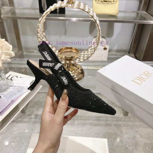 Top grade with diamondsDior 2024 new season hollowed out carved Mary Jane pointed single shopoijupso - Image 4