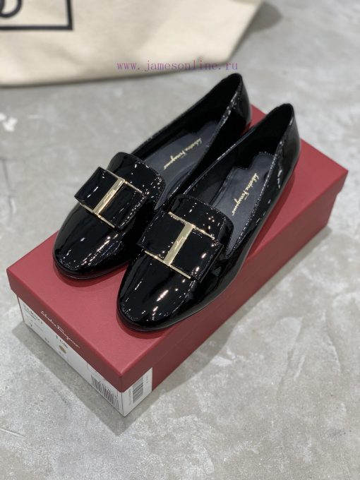 SF salvatore Ferraga * o Ferra * round toe big bow patent leather Le Fu plum blossom heel flkuwq71fg