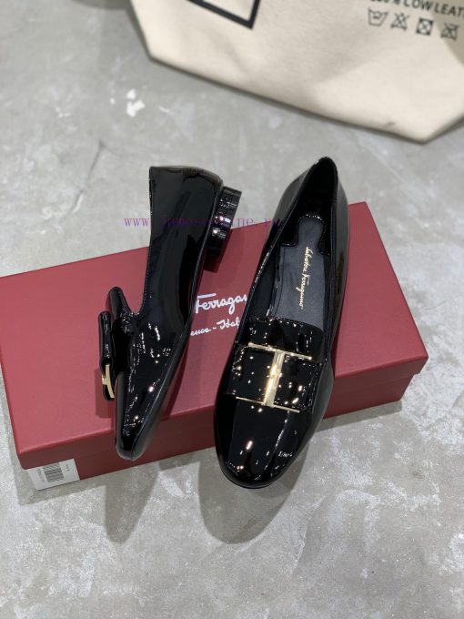 SF salvatore Ferraga * o Ferra * round toe big bow patent leather Le Fu plum blossom heel flkuwq71fg - Image 4