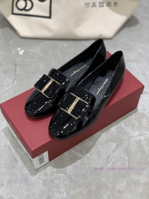 SF salvatore Ferraga * o Ferra * round toe big bow patent leather Le Fu plum blossom heel flkuwq71fg - Image 5