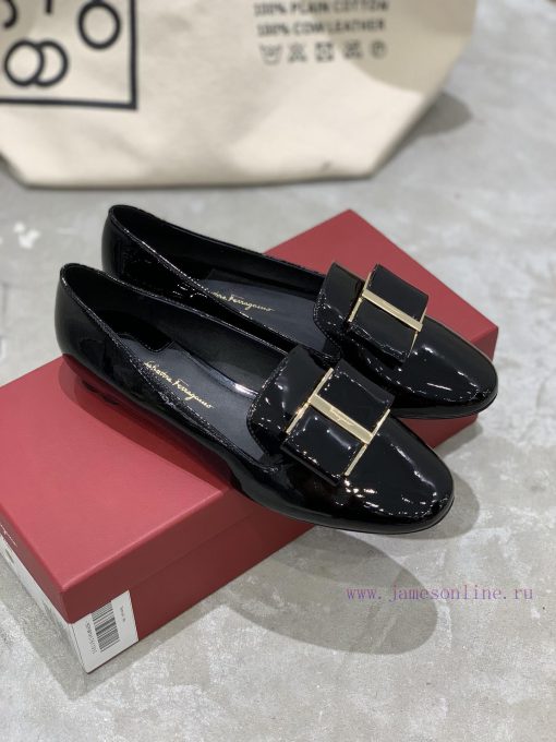 SF salvatore Ferraga * o Ferra * round toe big bow patent leather Le Fu plum blossom heel flkuwq71fg - Image 7