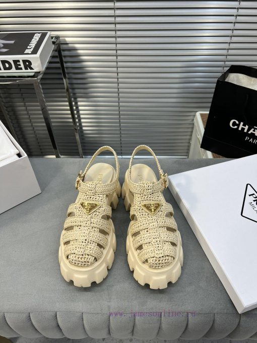 Prada Prada The new Lafite straw woven Roman sandals are the popular straw woven series thist87fehqc