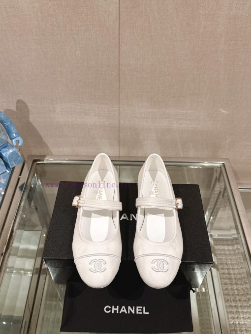 -24Ss Spring/Summer New Chanel Striped Cloth Mary Jane Single ShoesThis striped cloth Mary J5nq88yry - Image 2