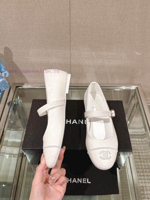 -24Ss Spring/Summer New Chanel Striped Cloth Mary Jane Single ShoesThis striped cloth Mary J5nq88yry - Image 4