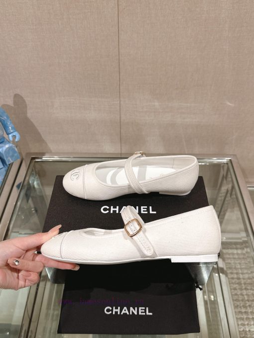 -24Ss Spring/Summer New Chanel Striped Cloth Mary Jane Single ShoesThis striped cloth Mary J5nq88yry - Image 6