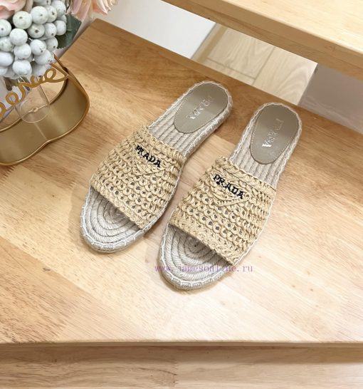 Brand PradaPrada logo details slippers woven shoesColor F0018 Origin itTarget audience: Wometwvrmprd - Image 4