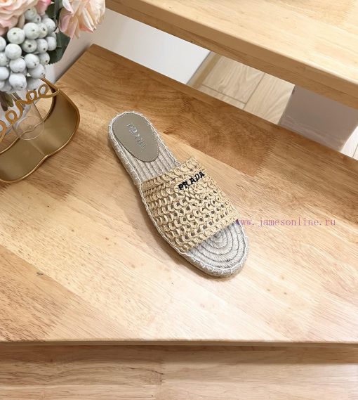 Brand PradaPrada logo details slippers woven shoesColor F0018 Origin itTarget audience: Wometwvrmprd - Image 6