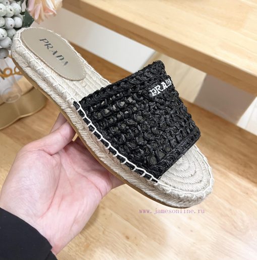 Brand PradaPrada logo details slippers woven shoesColor F0018 Origin itTarget audience: Womezl07bbi3 - Image 7