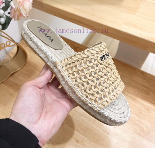 Brand PradaPrada logo details slippers woven shoesColor F0018 Origin itTarget audience: Wometwvrmprd - Image 8