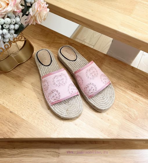 GUCCI Paris 2024 Spring Damita Madeira Embroidered Canvas Hemp Bottom SandalsThe heel size i85yks0vs - Image 3
