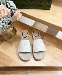 GUCCI Paris 2024 Spring Damita Madeira Embroidered Canvas Hemp Bottom SandalsThe heel size ixonj8jdh
