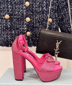 PRADA/PRADA Classic Triangle DiamondOne word thick heel Hentian high sandalsSpring/Summer Ho9p9w6n1x