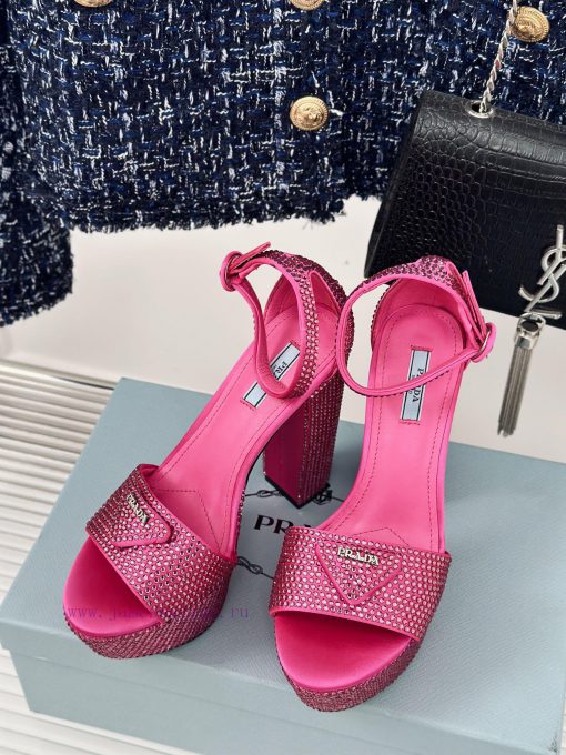 PRADA/PRADA Classic Triangle DiamondOne word thick heel Hentian high sandalsSpring/Summer Ho9p9w6n1x - Image 3