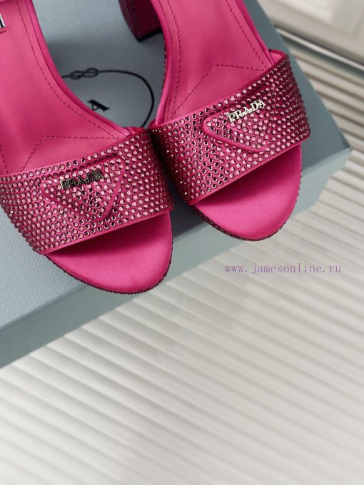 PRADA/PRADA Classic Triangle DiamondOne word thick heel Hentian high sandalsSpring/Summer Ho9p9w6n1x - Image 8