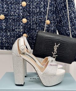 PRADA/PRADA Classic Triangle DiamondOne word thick heel Hentian high sandalsSpring/Summer Ho8we9m4z6