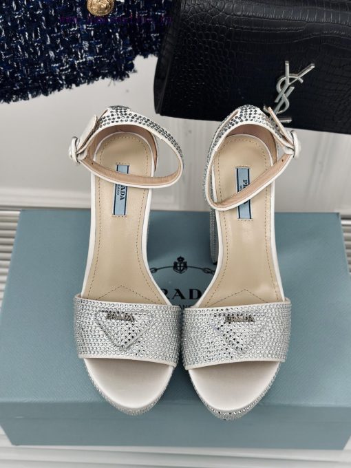 PRADA/PRADA Classic Triangle DiamondOne word thick heel Hentian high sandalsSpring/Summer Ho8we9m4z6 - Image 5