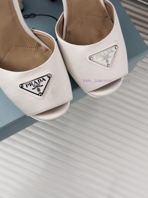 PRADA/PRADA Classic Triangle DiamondOne word thick heel Hentian high sandalsSpring/Summer Hol26rtngg - Image 8