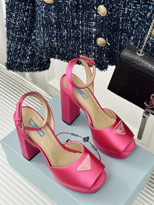 PRADA/PRADA Classic Triangle DiamondOne word thick heel Hentian high sandalsSpring/Summer Hobtr1efq4 - Image 4