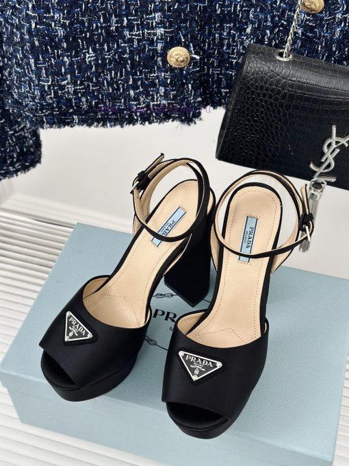 PRADA/PRADA Classic Triangle DiamondOne word thick heel Hentian high sandalsSpring/Summer Hohs4f5zgj - Image 3