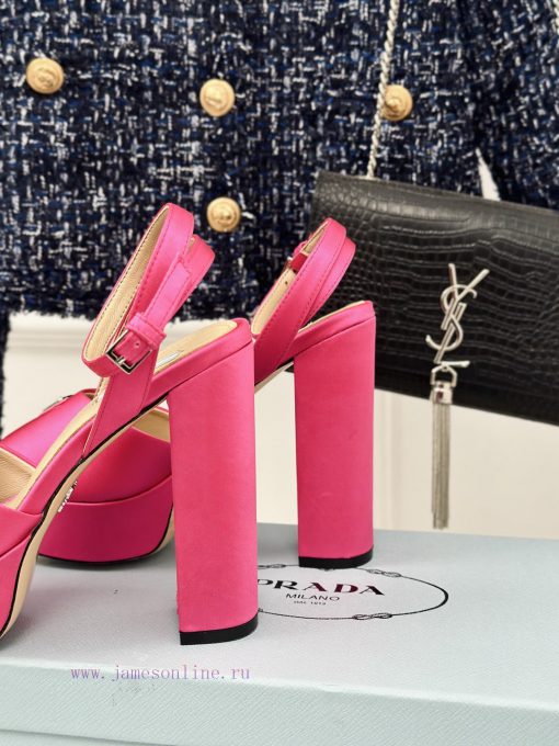 PRADA/PRADA Classic Triangle DiamondOne word thick heel Hentian high sandalsSpring/Summer Hobtr1efq4 - Image 7