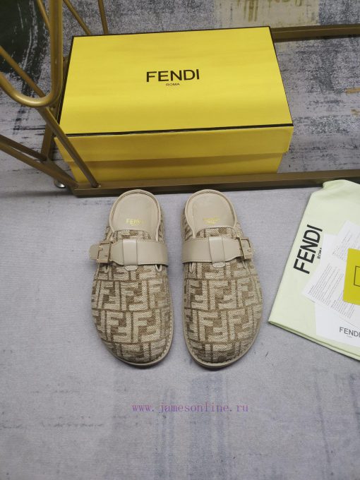 FENDI's latest popular half slipper with FF decorative buckle, featuring FF patterned suede y909zt0b - Image 4