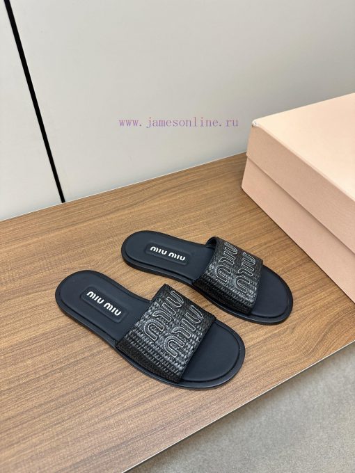 Miumiu 2024 Spring Grass Weaving SlippersMiumiu flat bottomed micro label sandals and slippev3sggf8p - Image 3