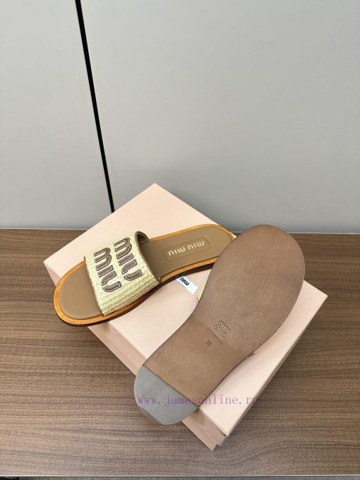Miumiu 2024 Spring Grass Weaving SlippersMiumiu flat bottomed micro label sandals and slippefjfa8a8m - Image 10