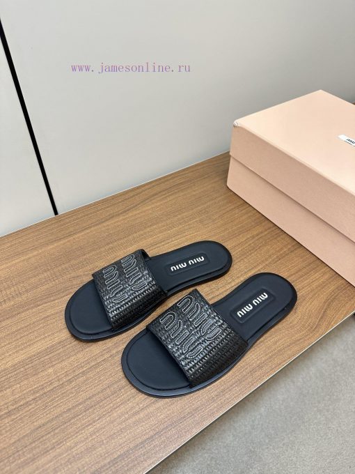 Miumiu 2024 Spring Grass Weaving SlippersMiumiu flat bottomed micro label sandals and slippev3sggf8p - Image 4