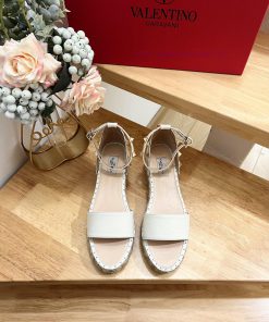 p Valentino Garavani Lychee Leather Strap Wedge Sandals-Metal effect processing rivet decoral1w8pc8x