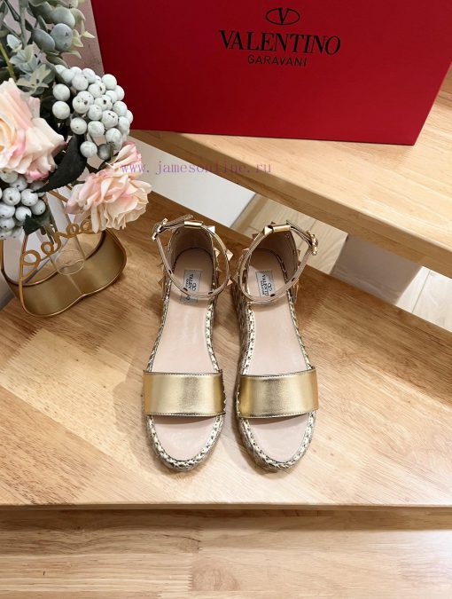 Valentino Garavani Lychee Leather Strap Wedge Sandals-Metal effect processing rivet decoratiotvx5z4f - Image 2