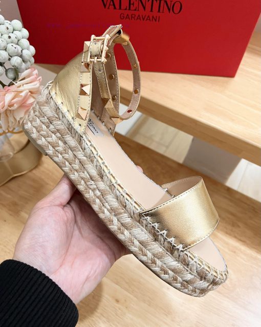 Valentino Garavani Lychee Leather Strap Wedge Sandals-Metal effect processing rivet decoratiotvx5z4f - Image 7