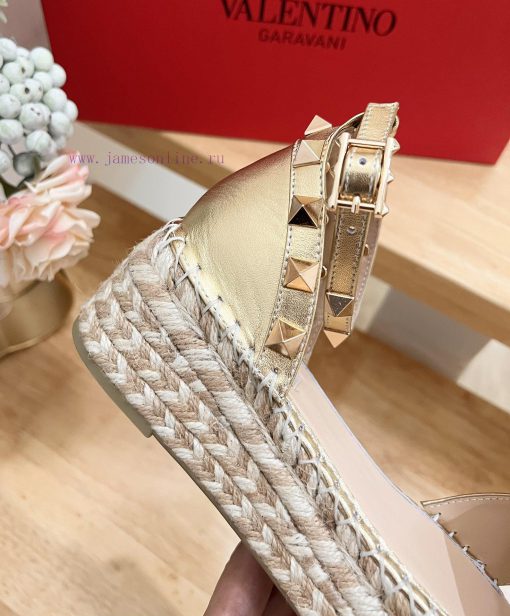 Valentino Garavani Lychee Leather Strap Wedge Sandals-Metal effect processing rivet decoratiotvx5z4f - Image 9