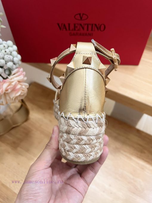 Valentino Garavani Lychee Leather Strap Wedge Sandals-Metal effect processing rivet decoratiotvx5z4f - Image 10
