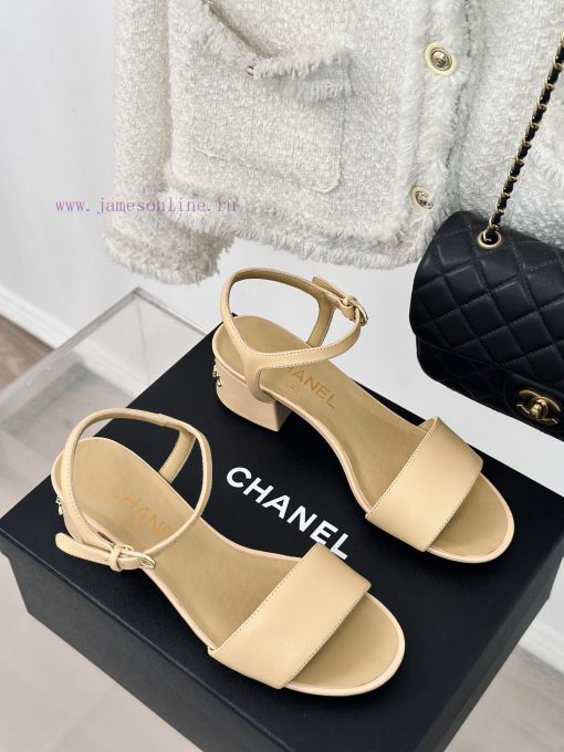 Chanel | Chanel 24C New ProductCoarse heeled sandalsThe shoe upper is made of imported lambsycr8oxki - Image 4